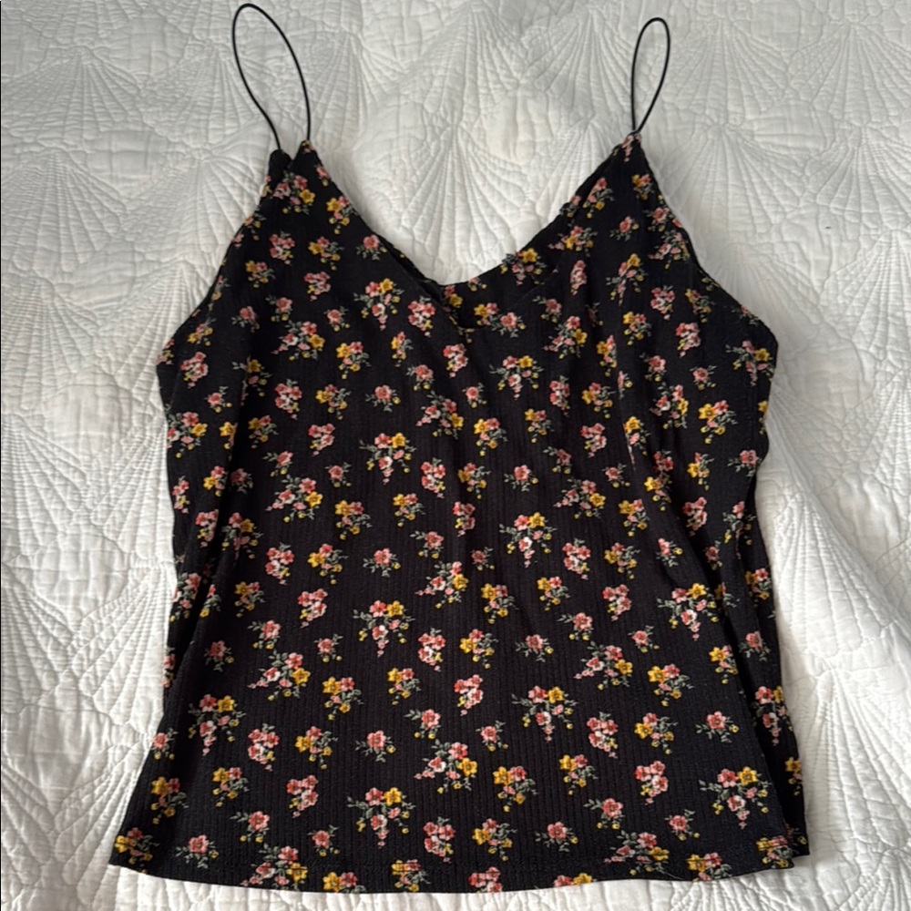 Floral Black Camisole with Spaghetti Straps